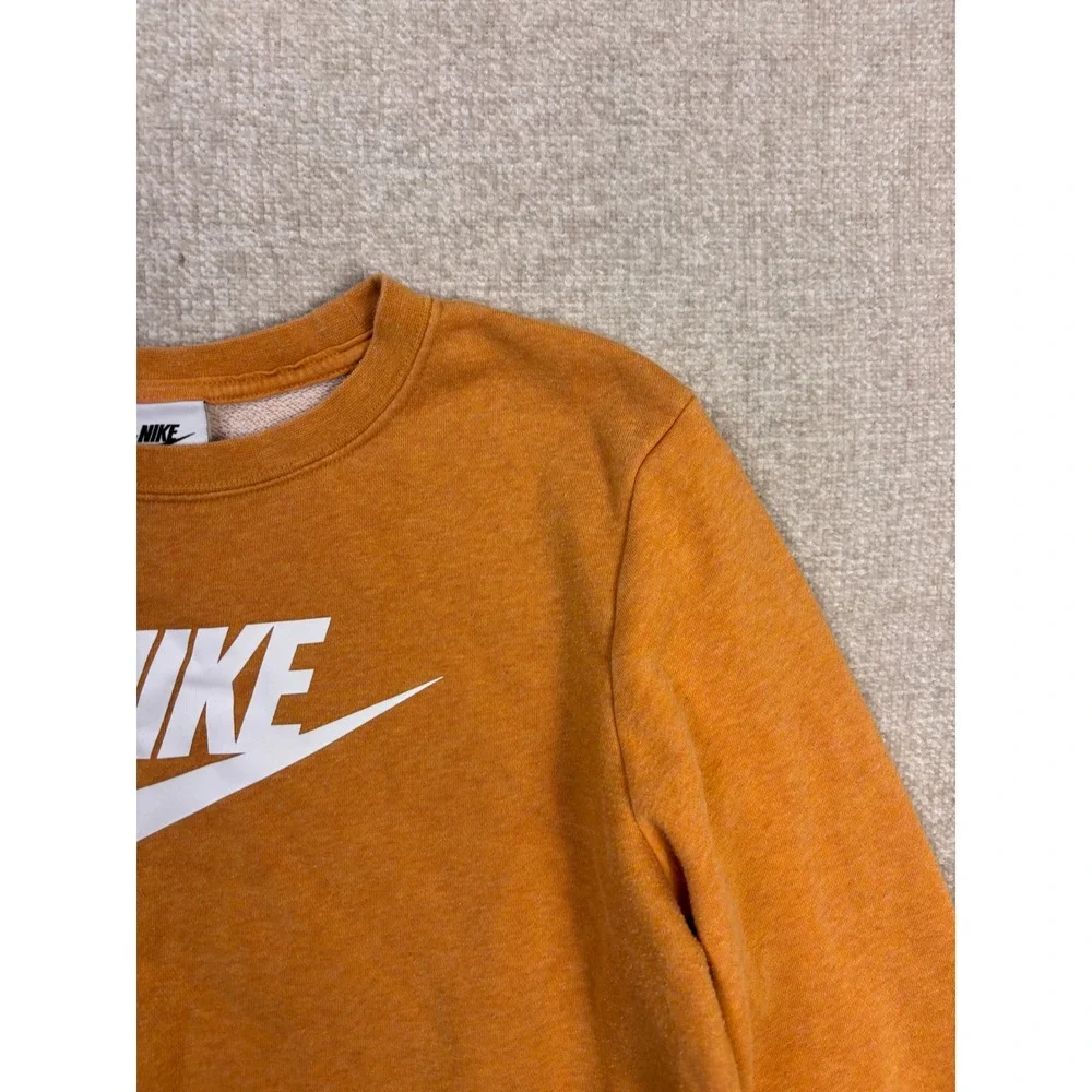 Nike Sportswear Essential Crewneck Sweatshirt Orange White Logo Fleece Womens S
